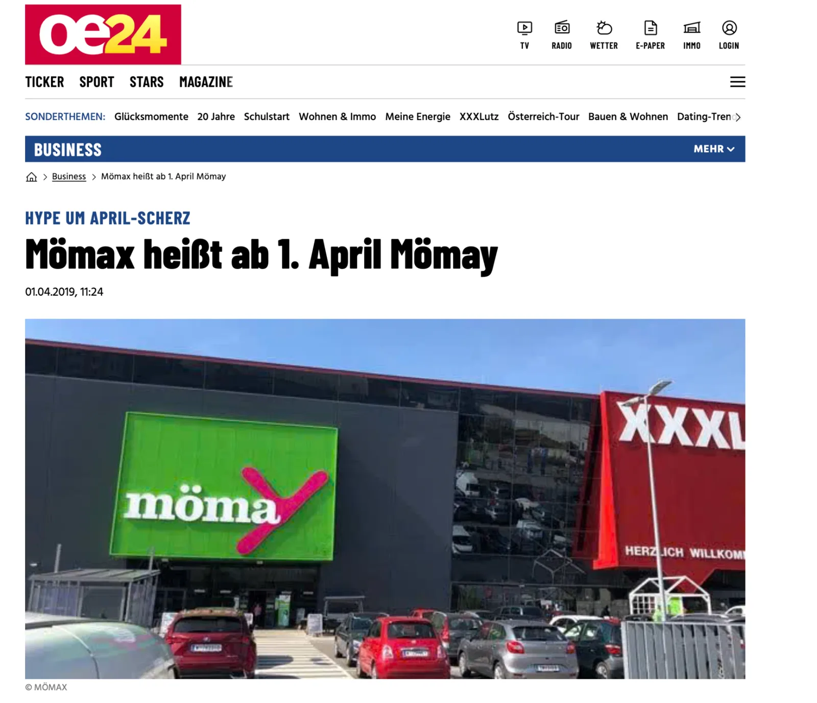 oe24 Pressebericht zur mömay Kampagne
