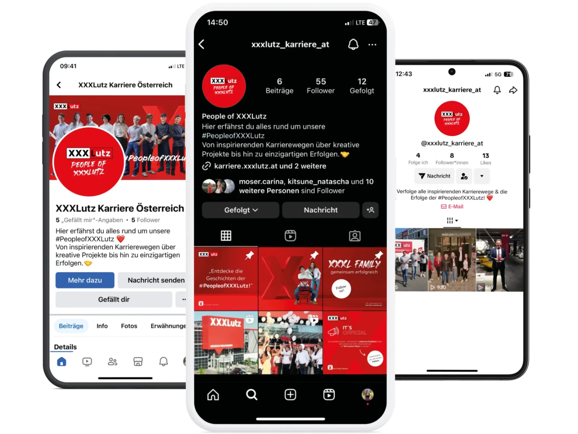 People of XXXLutz Karriere-Kanäle auf Facebook, Instagram und TikTok